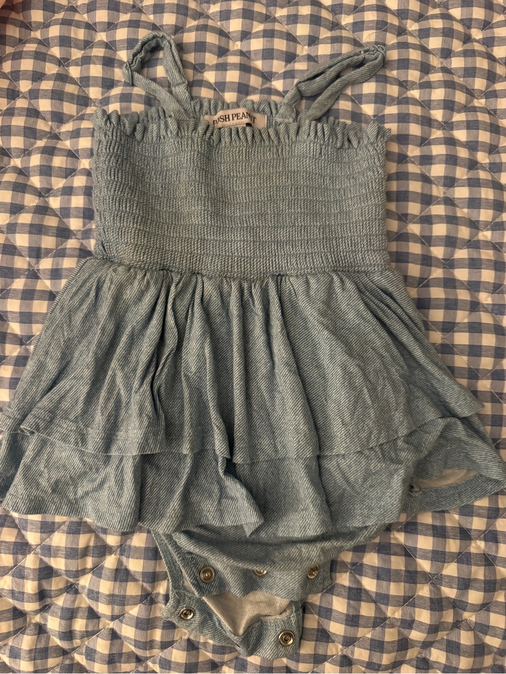 Posh Peanut Light Blue Smocked Tank Romper